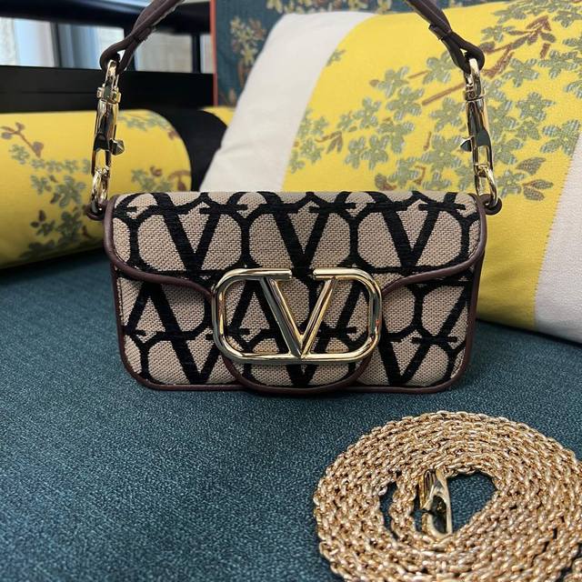 Model #5030S# Small V-Logo Loc Leather And Fabric Handbag With Decorative Metal