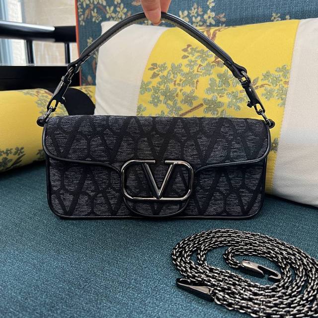 Model #5030L# Large V-Logo Loc Leather And Fabric Handbag With Metal V-Logo Sign