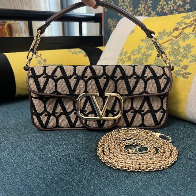 Model #5030L# Large V-Logo Loc Lambskin And Fabric Handbag With Metal V-Logo Sig