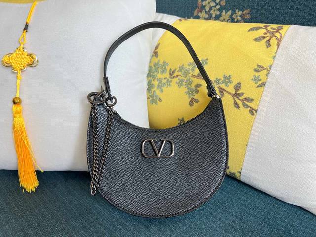 Model: 0069 Vlogo Signature Mini Glossy Calfskin Hobo Handbag, Featuring An Adju
