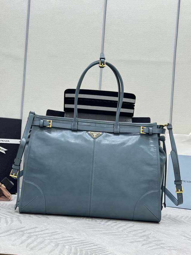 lux Soft Waxed Leather Air Force Blue 1Ba439 Extra Large 42Cm This Handbag An