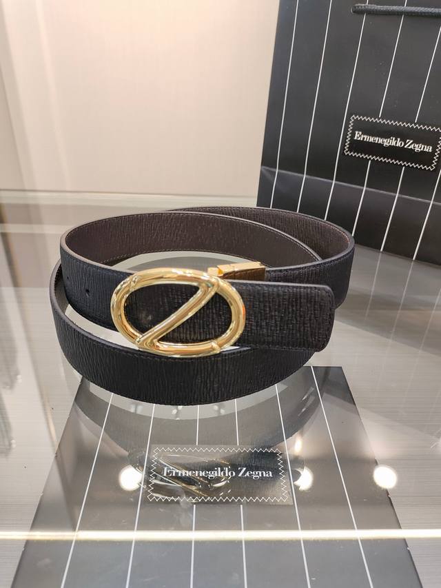 Zegn* Men's Belt - Width 34Mm Counter Model High-Quality Rotating Copper Buckle