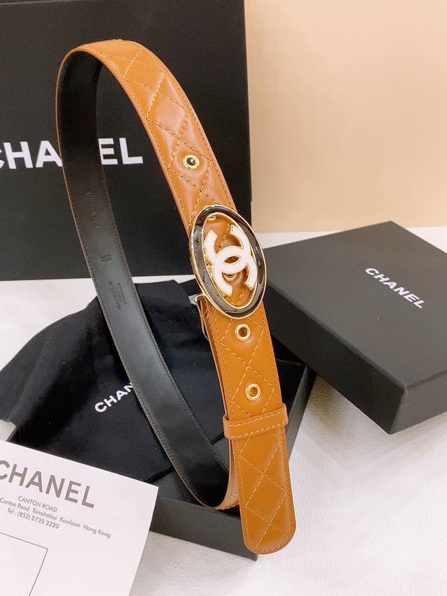 Chanel Cc Logo Diamond Women's Belt Round Metal Double C Letter Logo Original Hi