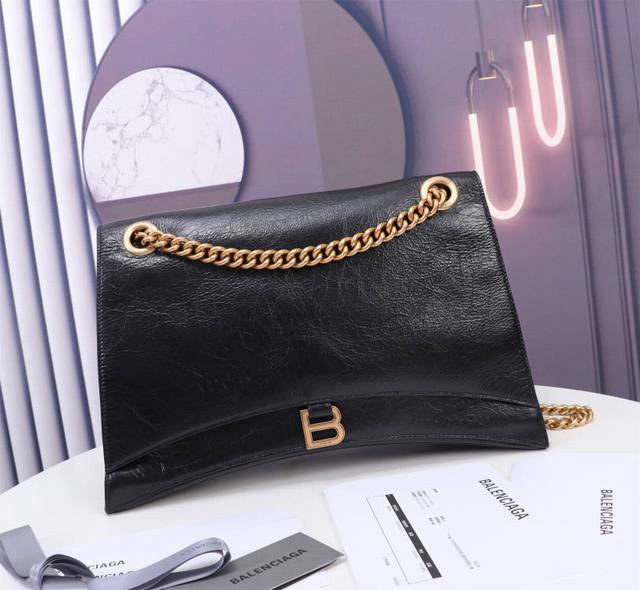 Large Size 41Cm Black Cracked Gold Buckle Crush's Most Hourglass Chain Bag The L