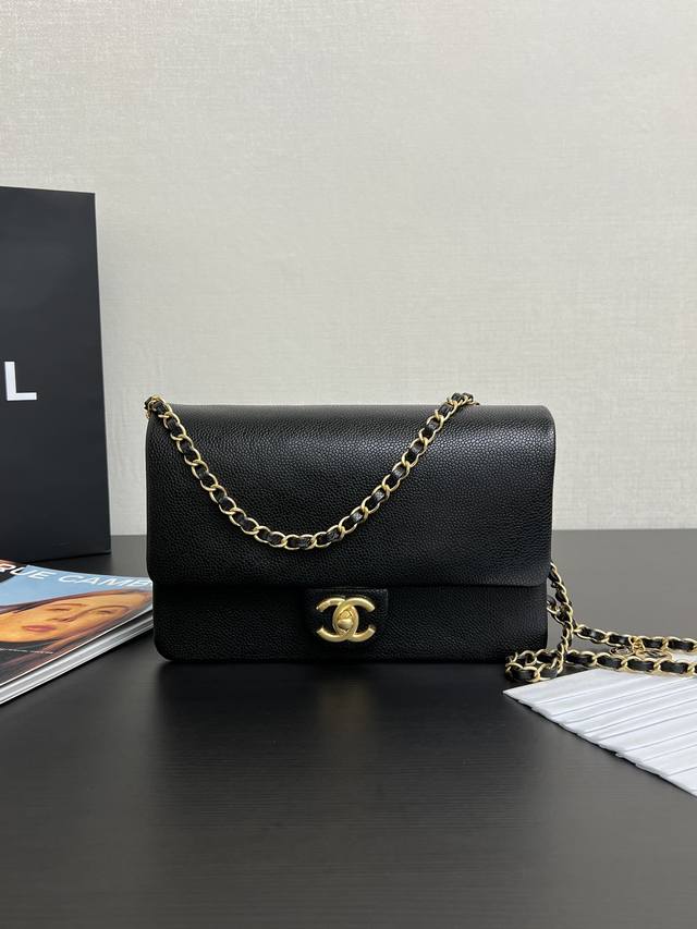 Original Leather In Stock 24K Caviar Flap Bag 23Cm Caviar Flap Bag Grain Cowhide