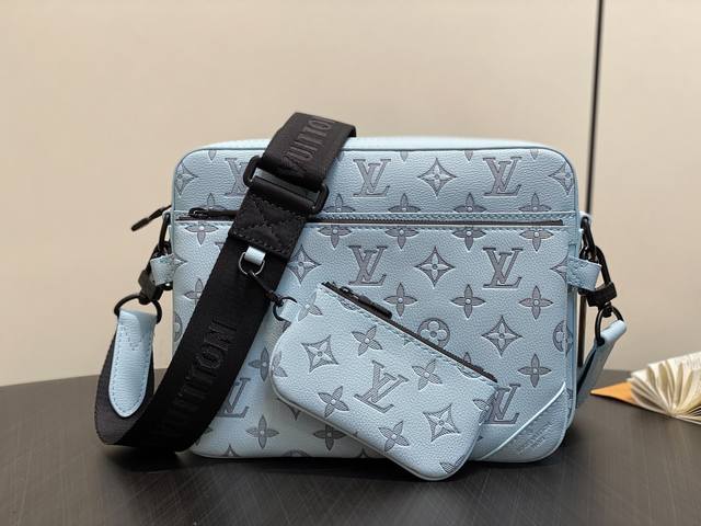 Original Boutique M14781 Light Blue Full Leather Embossed Men's Bag Three-Piece