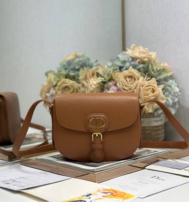 authentic High Version New Dior Bobby Medium Handbag Brown Lychee Pattern Thi