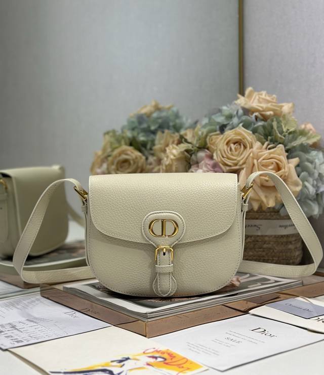 authentic High Version New Dior Bobby Medium Handbag White Lychee Pattern Thi