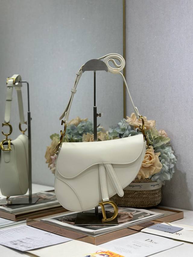authentic High Version Medium Soft Saddle Bag With Shoulder Strapwhite This S