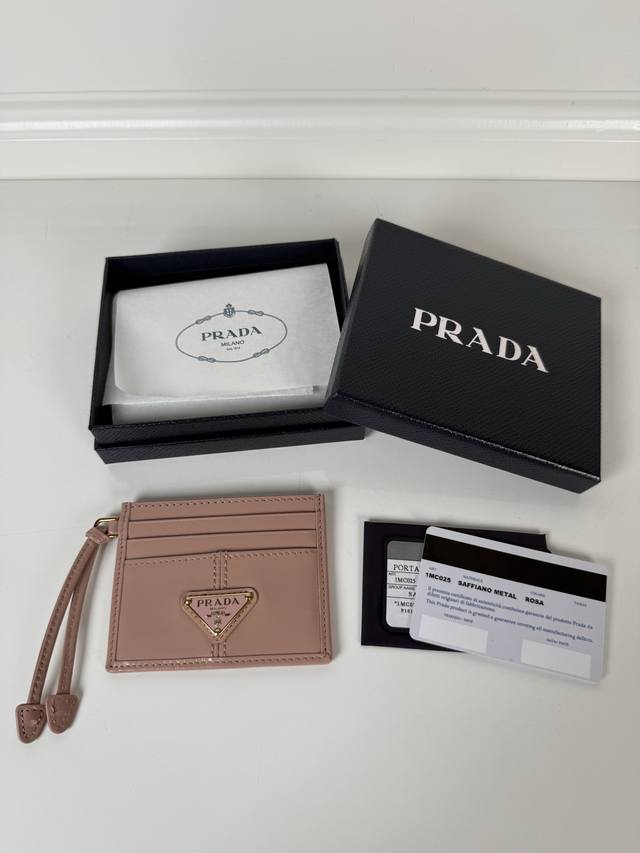 p Unisex Small Card Holder Pink Waxed Leather Triangle Label Model 1Mc025 Ori