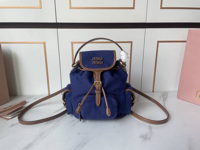 miu New College Style Backpack 5Bz043 The Perfect Combination Of Canvas And H