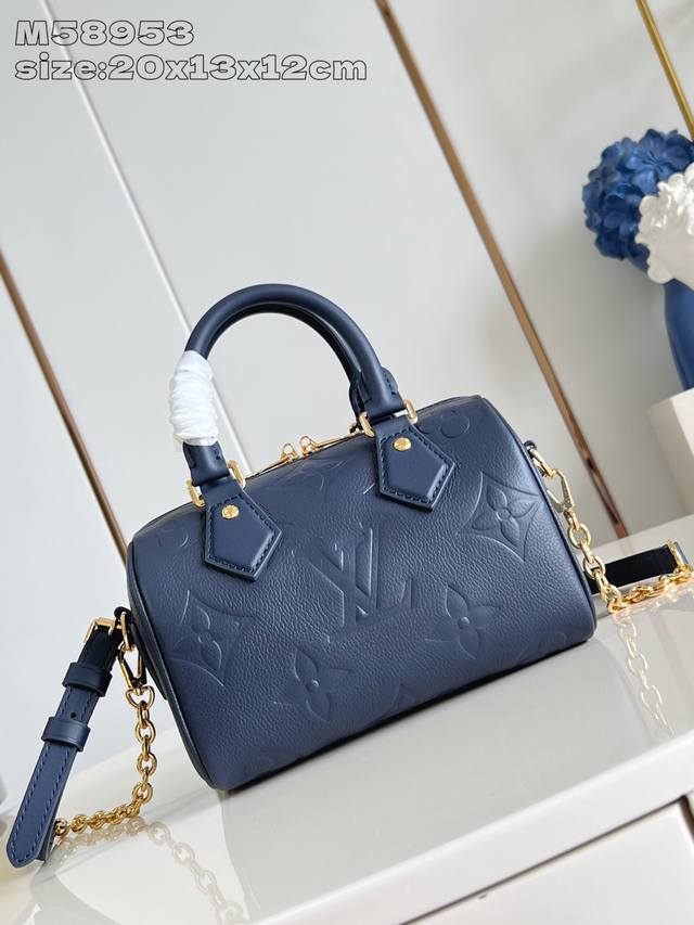 Factory Price P Top Original M58953 Dark Blue Embossed This Speedy Bandouli Re 2