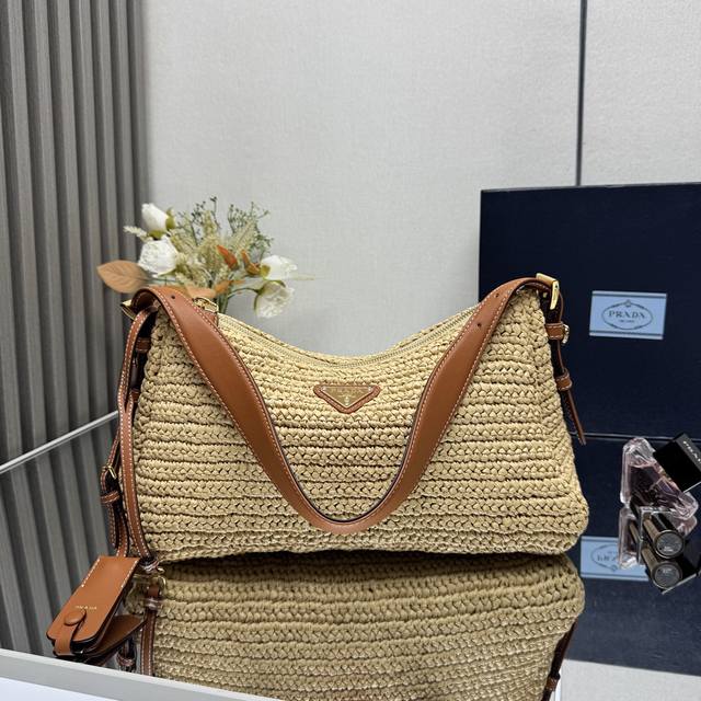 Top Original Straw Underarm Bag Medium 1Bc247 This Pure Hand-Woven Underarm Bag