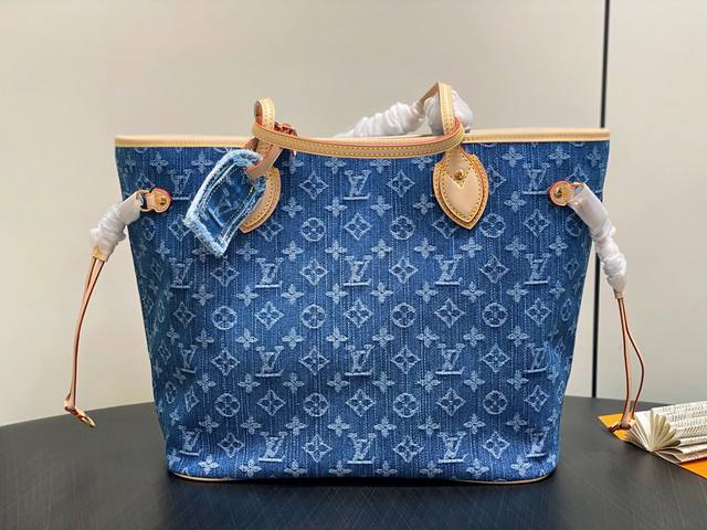 Original Boutique M13192 Blue Denim Shopping Bag Neverfull Mm Tote Bag This Icon