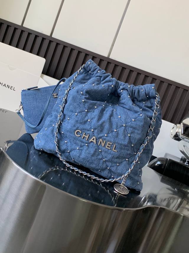 chanel 24S Spring/Summer 22Bag Garbage Bag Rivets + Denim Silver Hardware 326