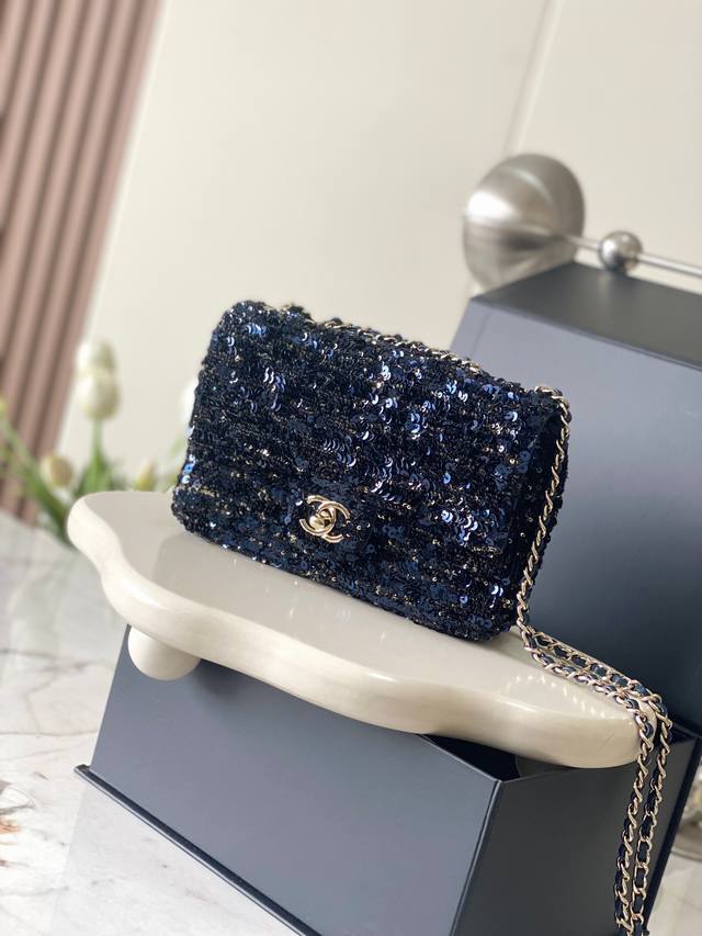 chanel Mini Cf Sequined Evening Bag Sheepskin Lining, All-Steel Hardware The