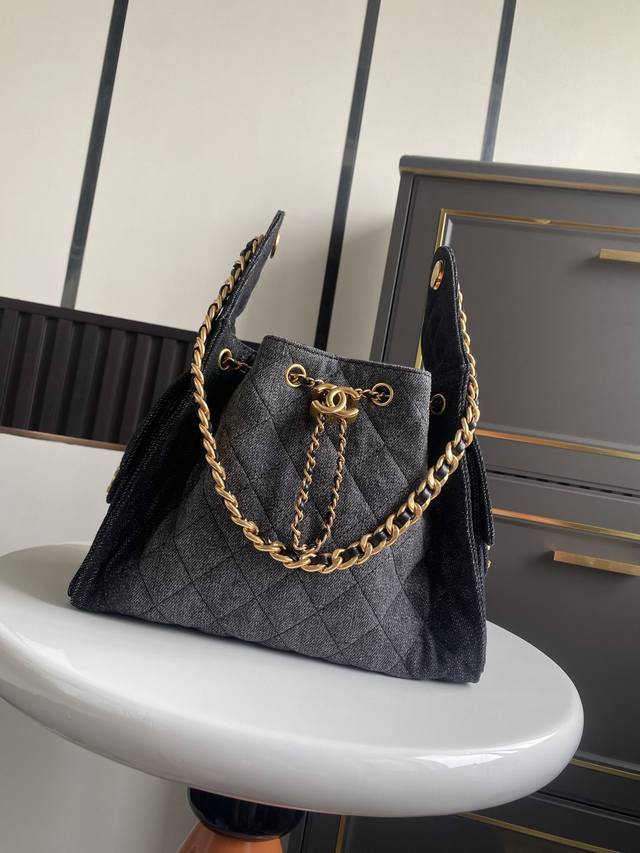 Spot 25C Washed Denim Hip-Hop Bag Chanel Hobo Underarm Bag Hippie Underarm Bag S
