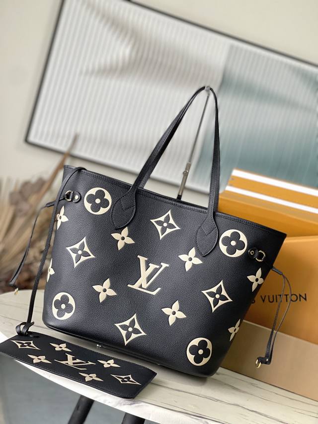 Top Layer Leather, Original M58907 This Neverfull Medium Handbag Uses Embossing