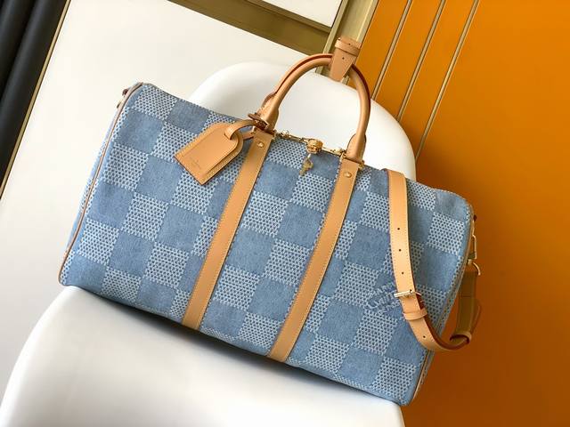 n40739 This Keepall Bandouli Re 50 Travel Bag Is Made Of Damier Denim 3D Cott
