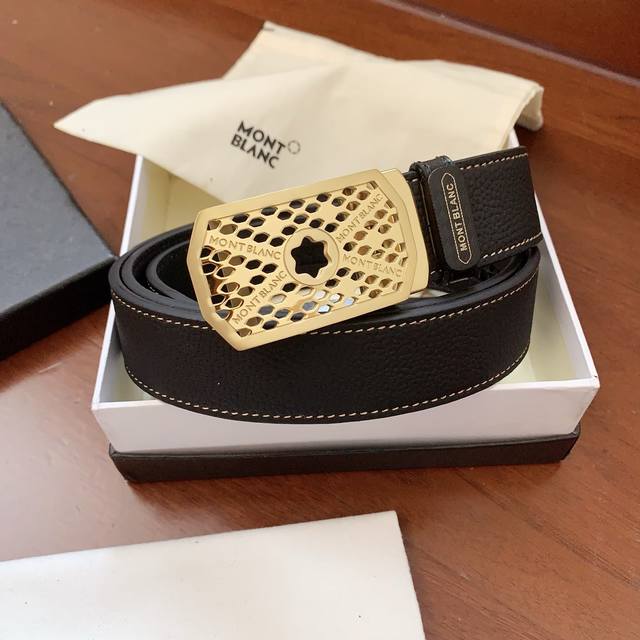 Montblanc Men's Automatic Belt - Width 3.5Cm The Belt Is Sewn With Khaki Oxford