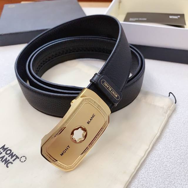 Montblanc Men's Automatic Belt - Width 3.5Cm The Belt Is Made Of Original Lychee
