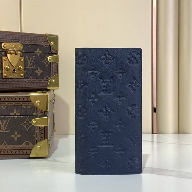 Top-Quality Original M66540 Dark Blue Full Leather Embossed Suit Wallet Brazza W
