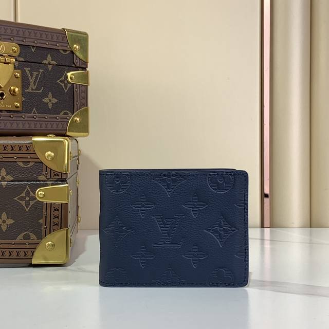 Top Original M14787 Dark Blue Full Leather Embossed Short Suit Clip Wallet Multi