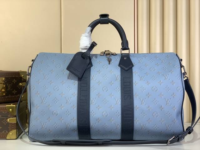 Top-Grade Original Keepall Bandouli Re 50 Travel Bag M14837 Blue Color Matching