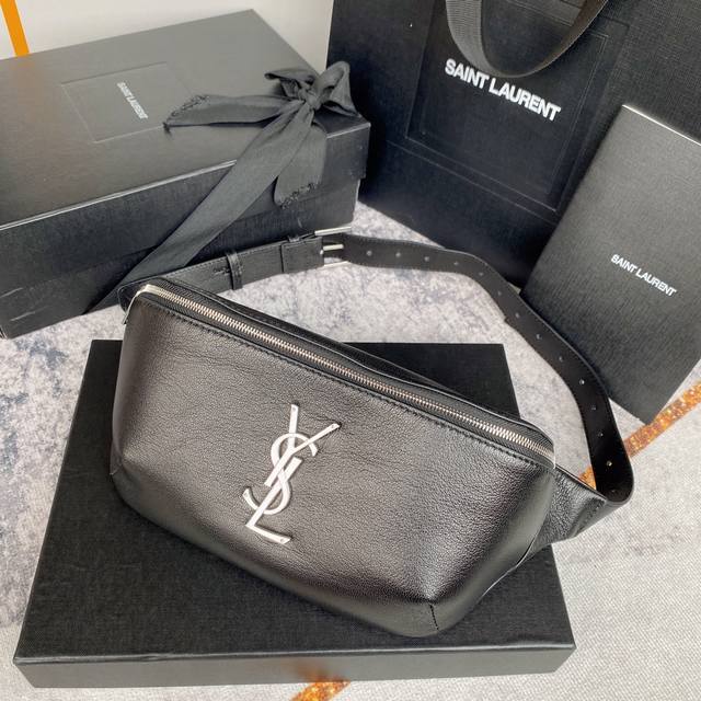 classic Black Genuine Leather Waist Bag & Chest Bag Classic Iconic Logo 100%