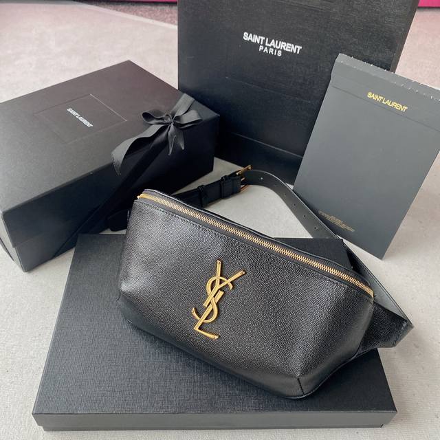 classic Black Genuine Leather Waist Bag & Chest Bag Classic Iconic Logo Wear-