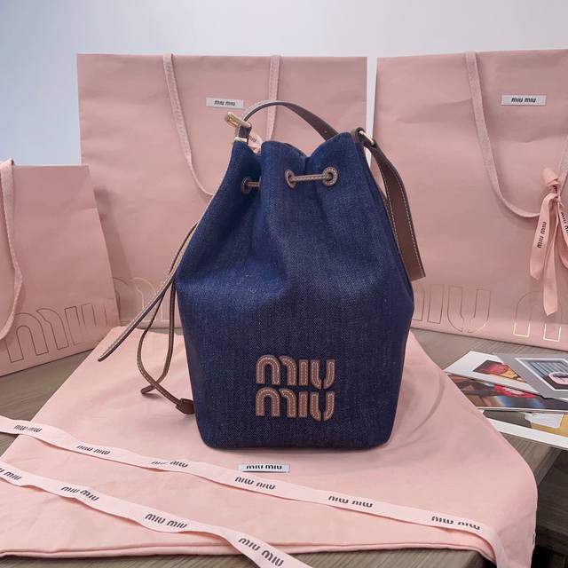 Authentic Grade 5Be089 Miu's New Denim Bucket Bag. The New Denim Fabric Continue