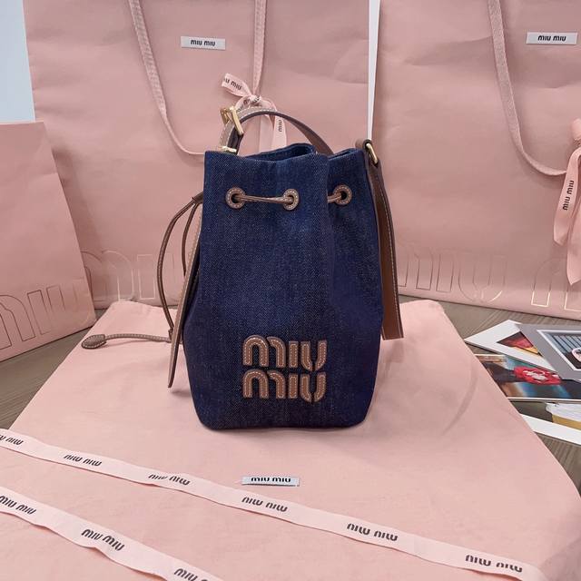 Authentic Grade 5Be090 Miu's New Denim Bucket Bag. The New Denim Fabric Continue