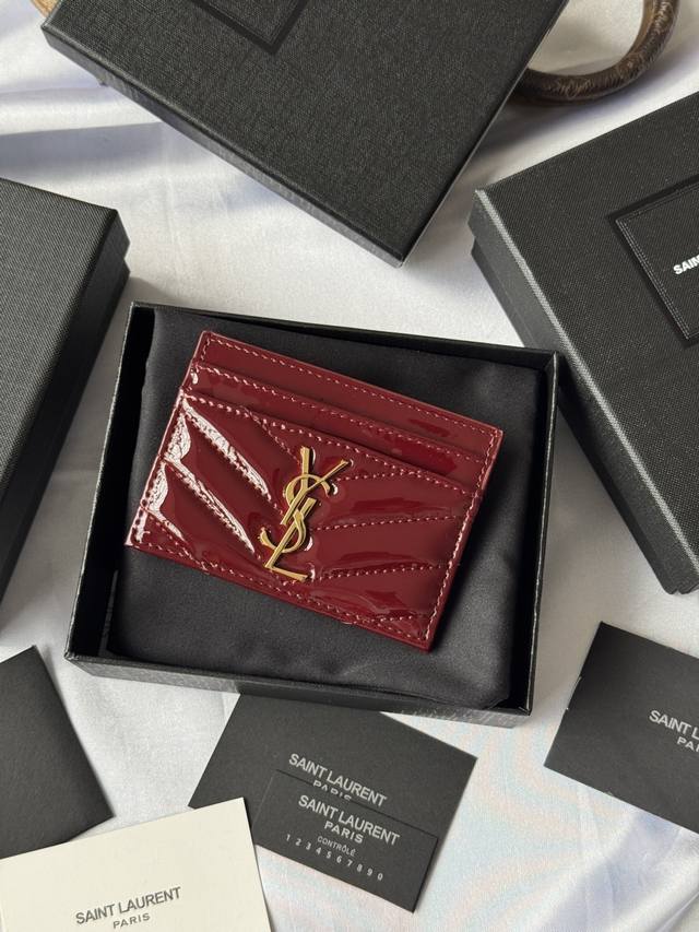 ysl Most Recent Classic Card Holder Mirror Patent Leather Cowhide Card Holder