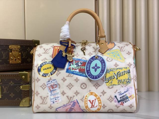Top-Grade Original Version With Airplane Speedy Soft 30 Handbag M14587 White Flo