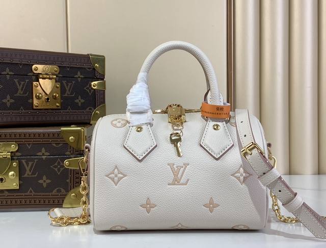 Top Original Speedy Bandouli Re 20 Handbag M14291 Cream Apricot Jacquard Renewal