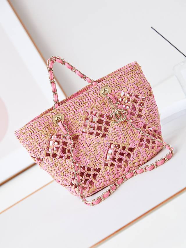 chanel Coco Beach Bag Hollow Design & Raffia Weave Size 24-32-10 Style No. As