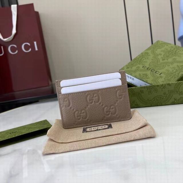 Top Version New Gg Emblem Series Super Soft Lychee Embossed Full Leather Card Ho