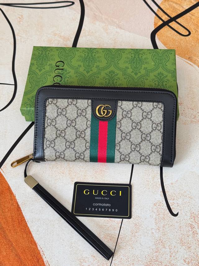 Batch Gucci Model 478366 High-End Large Wrist Zipper Wallet Size 21 Cm X 12.5 Cm