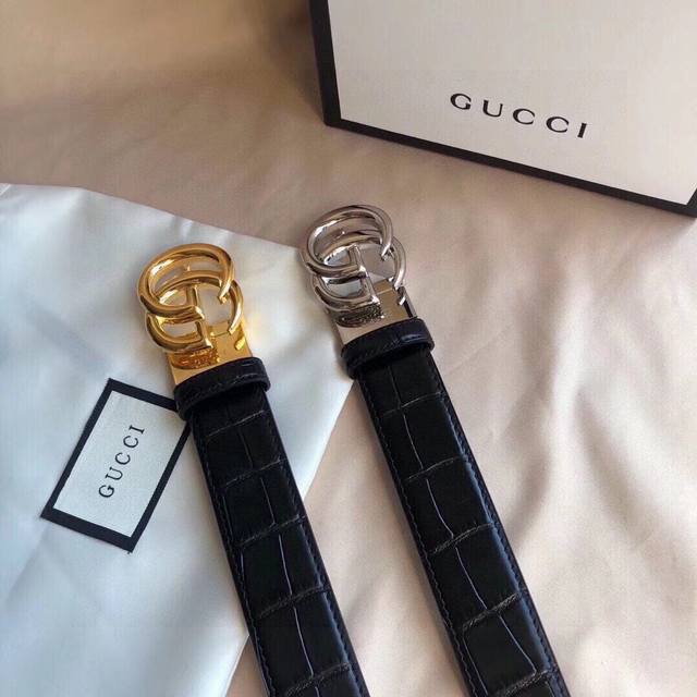 Gucci: Customized Hardware, Steel Buckle, Double-Sided Top Layer Cowhide, Two Co