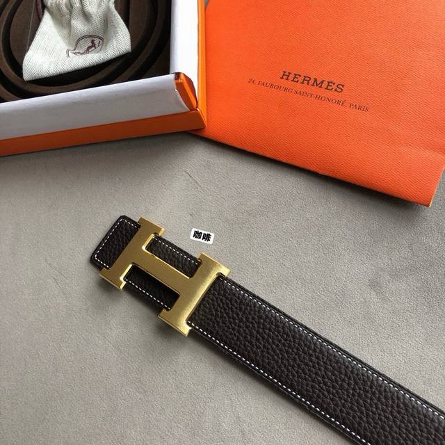 Hermes Men's 3.8Cm Classic Stainless Steel H Welding Point Metal Buckle With Ori