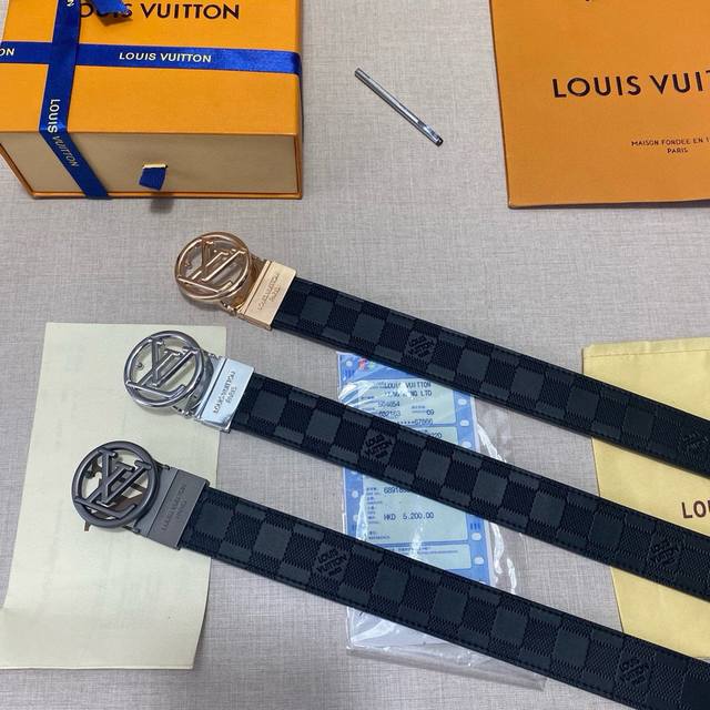 Brand Lv Louis Vuitton Grade Men's Belt. Customized Top Layer Cowhide. Double-Si