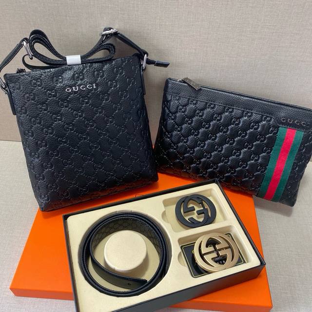 First Layer Leather Combination Gift Box Packaging Gucci Gucci Belt + Two Bags S