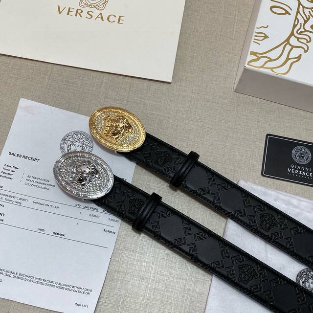 Brand Versace New Belt Grade First Layer Cowhide New Model Width 3.8Cm. Oil Edge