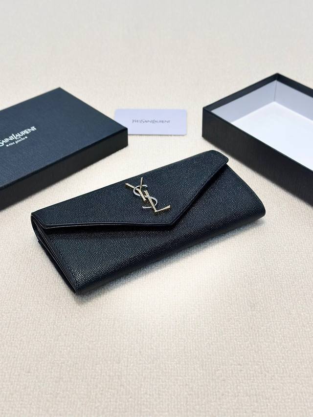 Color Black Size 19X10 Saint Laurent Wallet Imported Caviar Calfskin Texture Fir