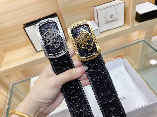 Versace Original Counter New Buckle With Double-Sided Imported Leather Belt Croc
