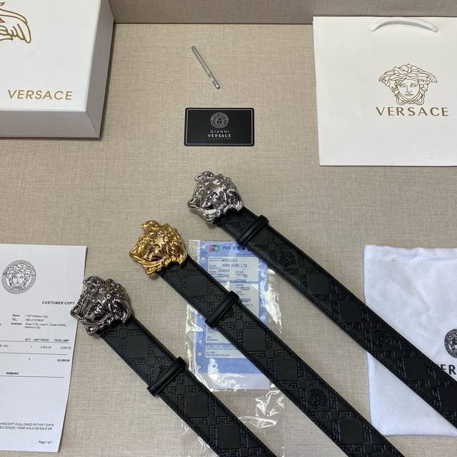 Brand Versace Grade Cow Leather New Model Width 3.8Cm. Oiled Edges, Computer Sew