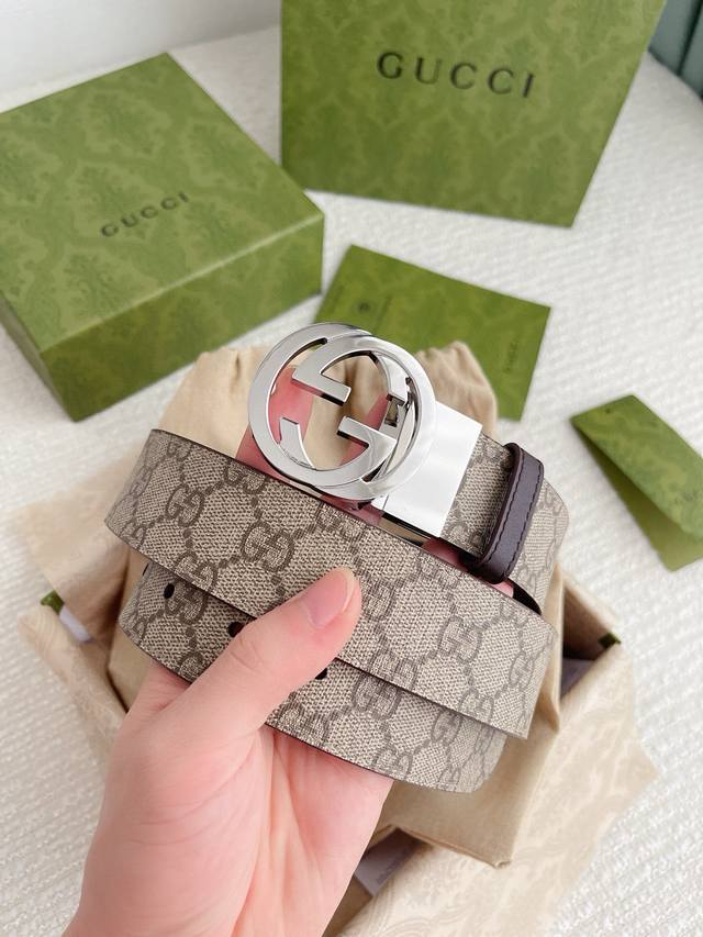 gucci 3.8Cm High-Grade Canvas Double-Sided Printed Belt Reversible With Swive