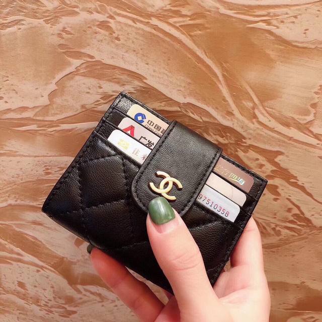Color Black Size 10X9 Chanel Pure Leather Card Holder Super Self-Retained Dual-P