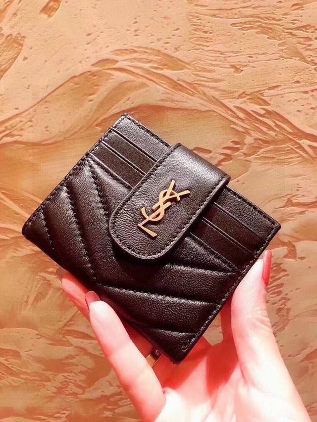 Color Black Size 10X9Ysl Pure Leather Card Holder Super Self-Retained Dual-Purpo