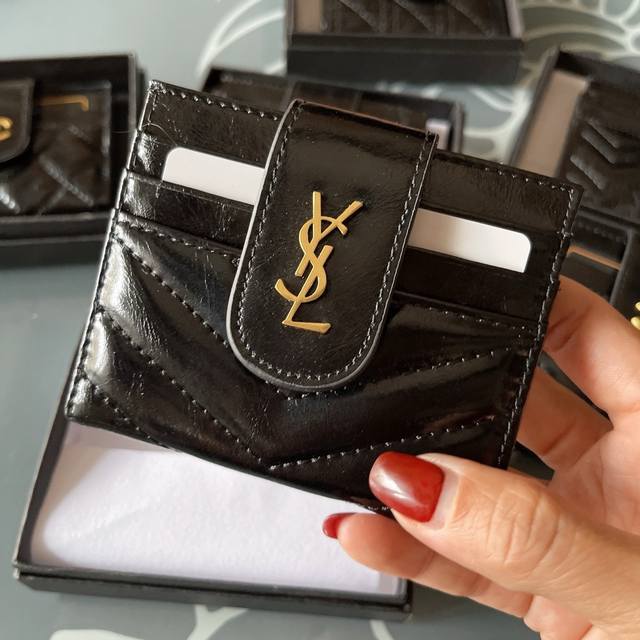 Color Black Size 10X9Ysl Wax Leather Pure Leather Card Holder Super Self-Retaine